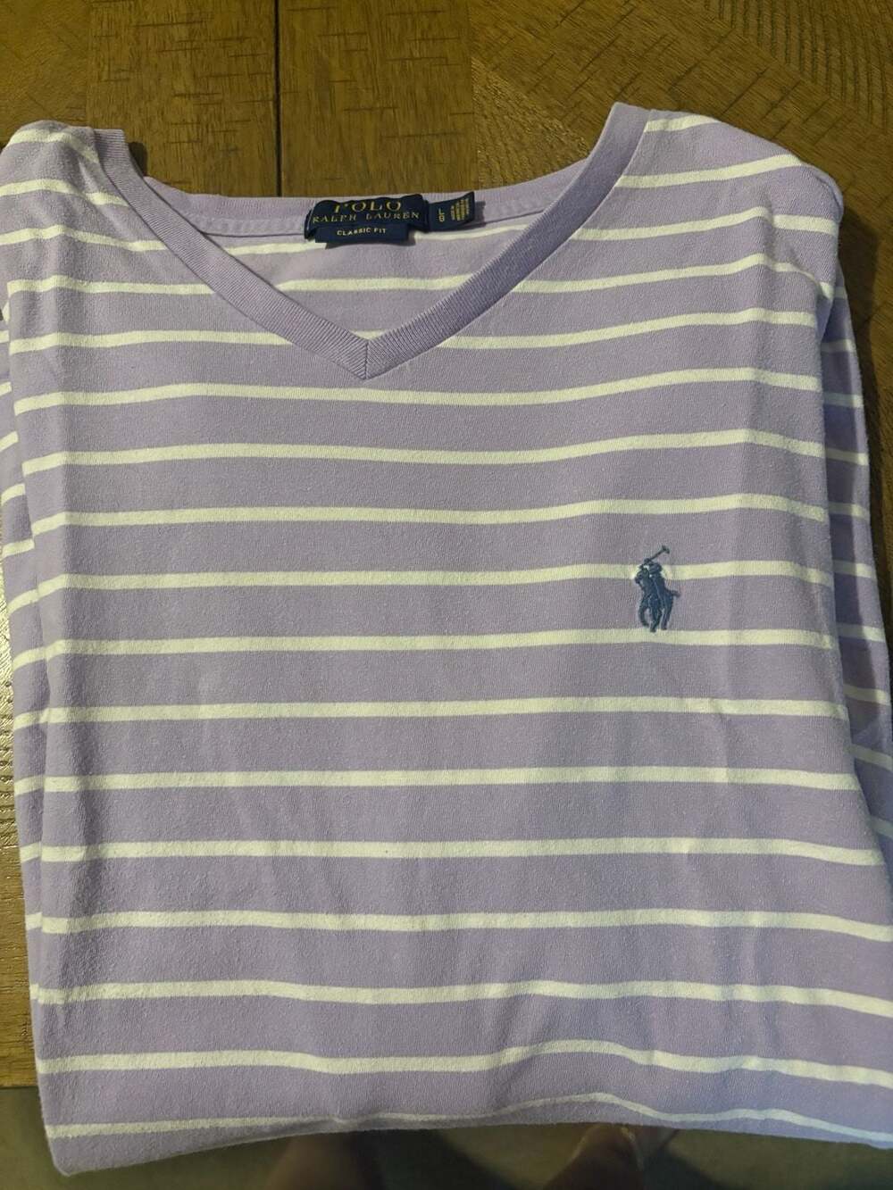 Polo Ralph Lauren Classic Fit Lavender and White Striped V-Neck T-Shirt